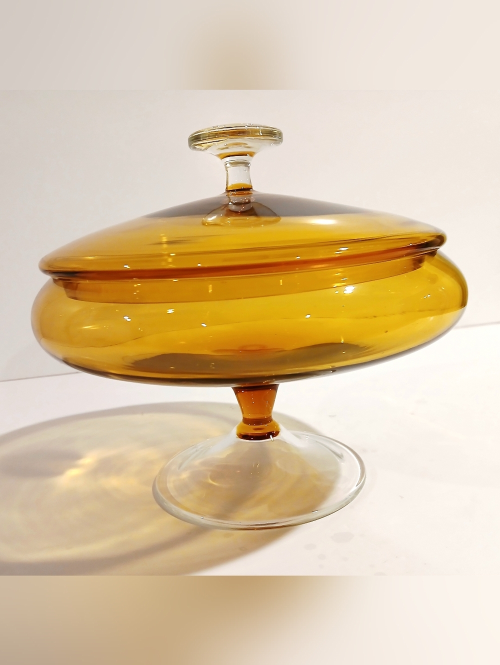 Vintage Amber Glass Covered Compote Dish - Picture 3 of 7
